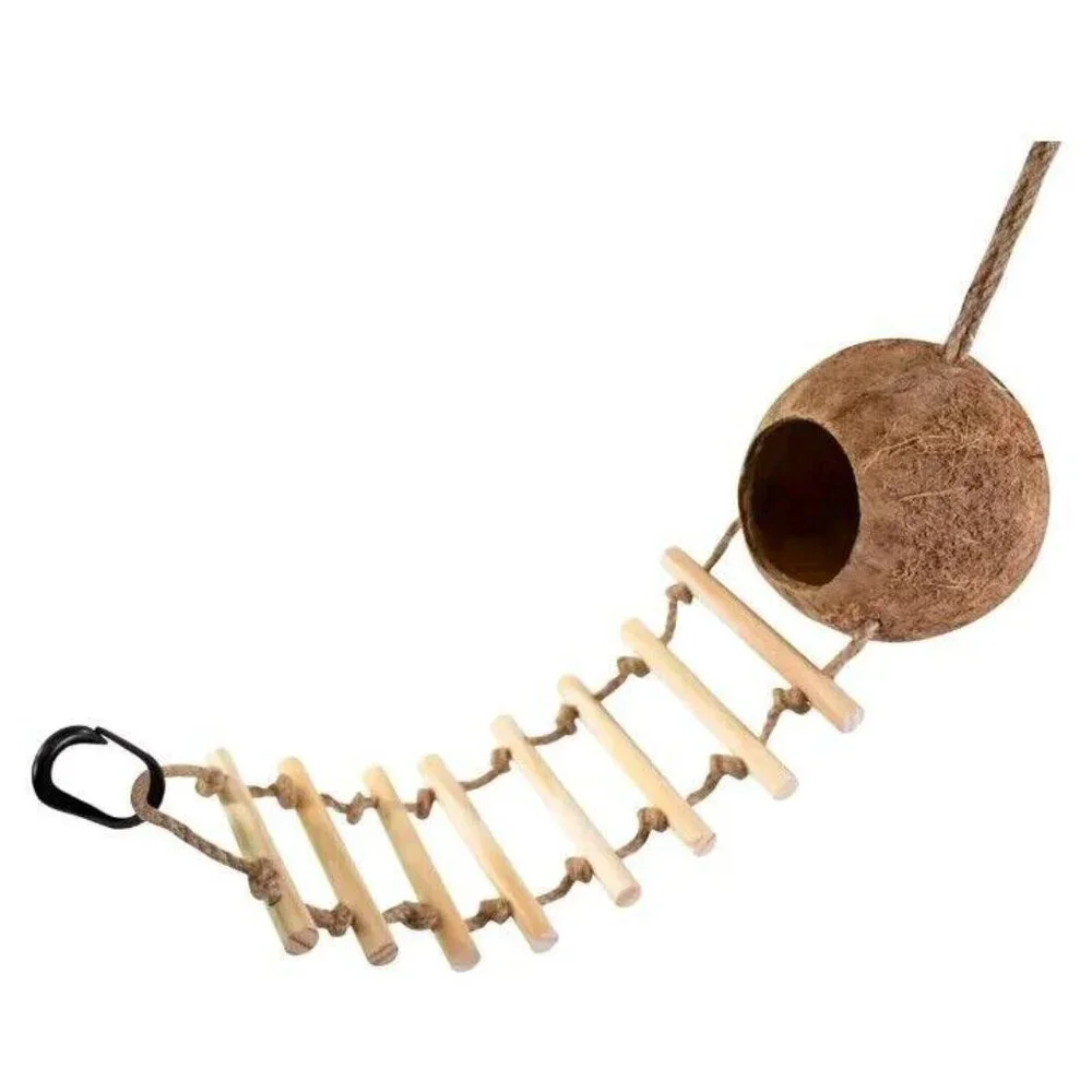 🐰🎉Hanging Coconut Hide With Ladder Perch Toy For Birds